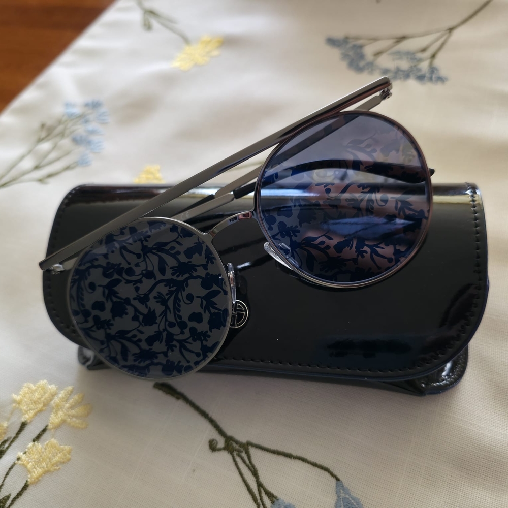 Giorgio Armani Floral Blue and Silver Sunglasses - Picture 6 of 6